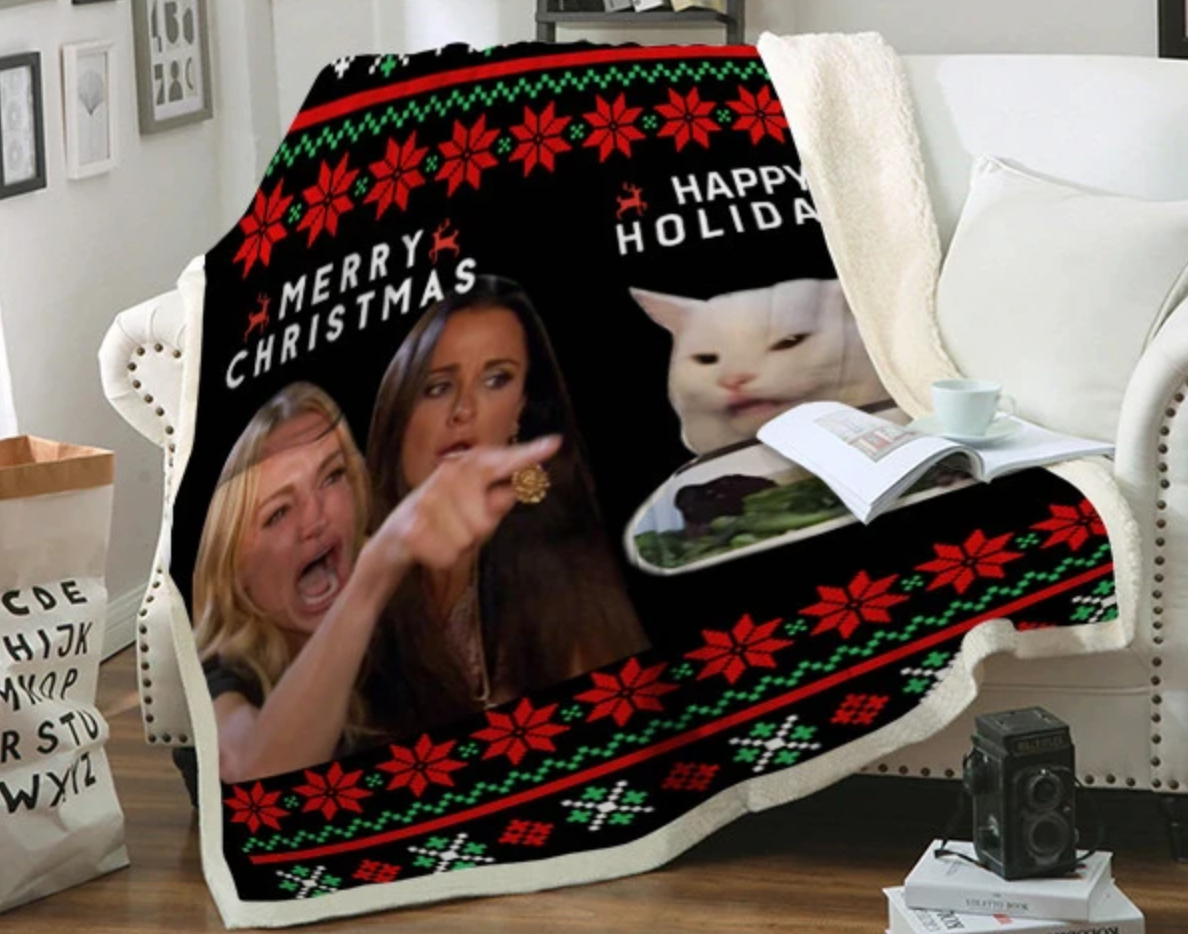 Woman Yelling At Cat Meme Blanket Christmas Gift-A Loves Gift