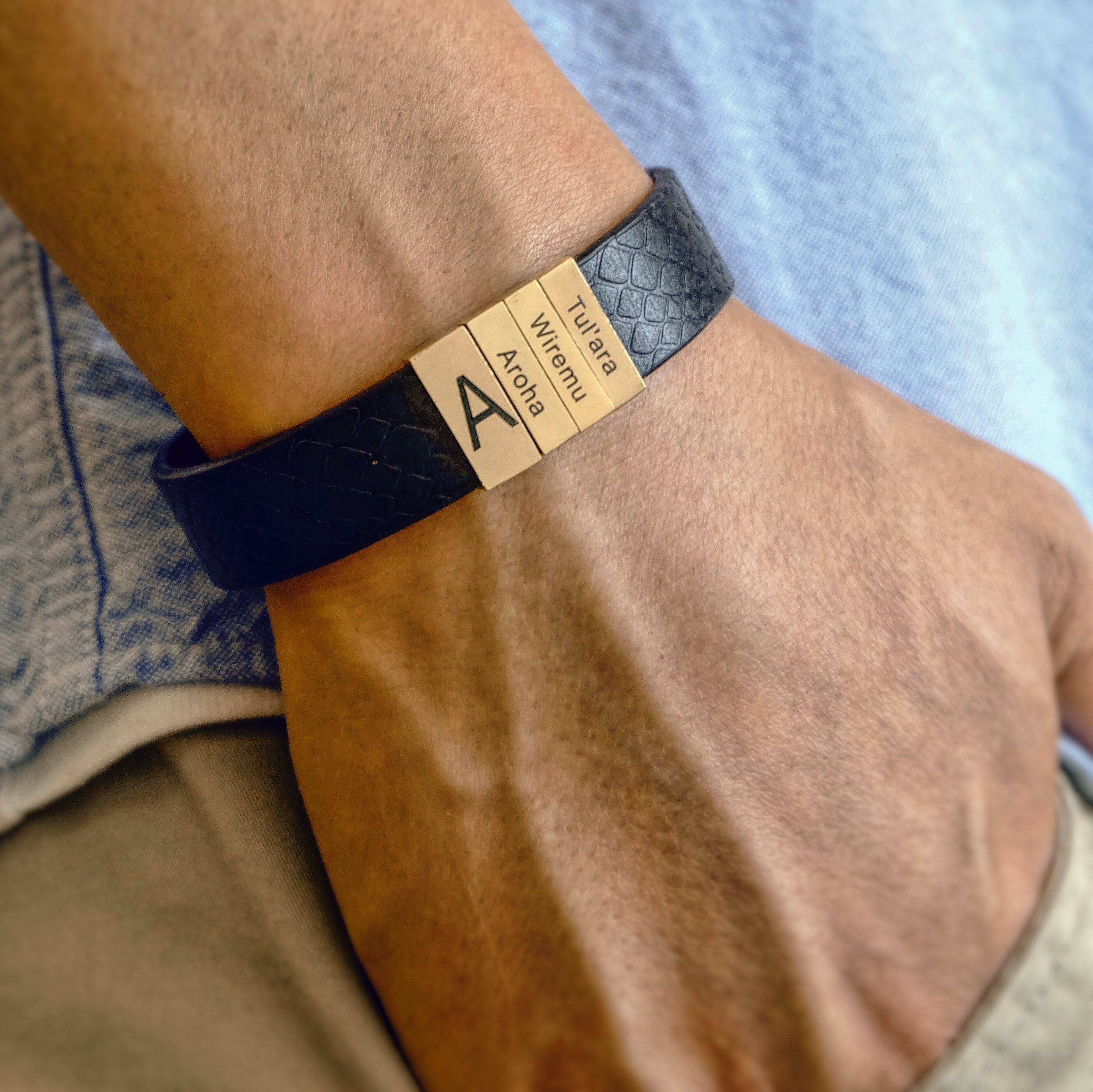 Personalized Black Leather Cuff Bracelet for Men-A Loves Gift