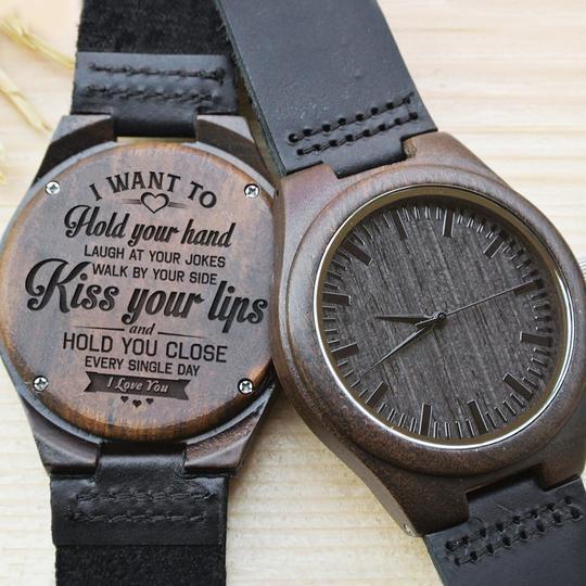 ENGRAVED WOODEN WATCH - GREAT GIFT FOR YOUR HUSBAND!-A Loves Gift