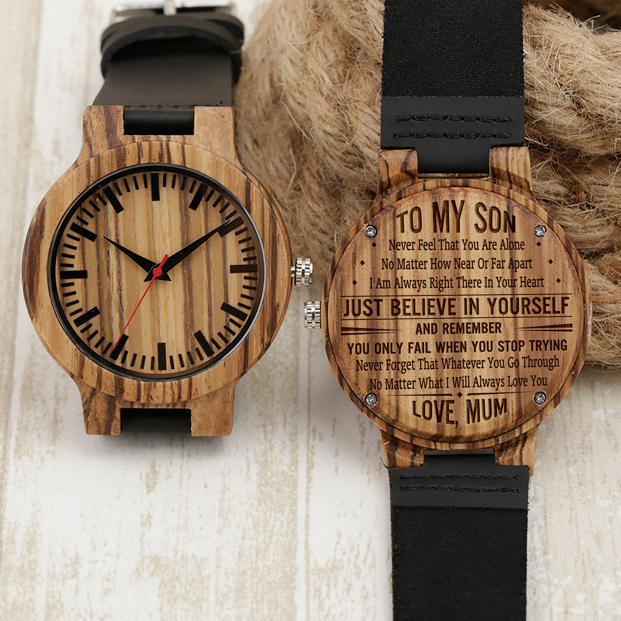 SON MUM - JUST BELIEVE IN YOURSELF - BROWN WOOD WATCH