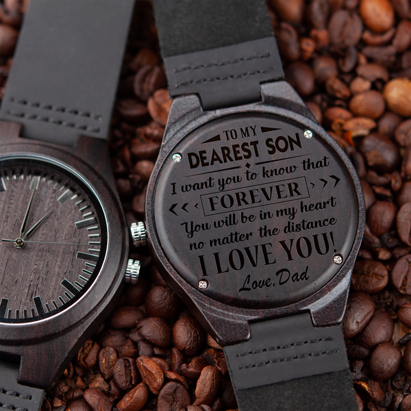SON DAD - NO MATTER THE DISTANCE - WOOD WATCH Engraved Gifts Watch