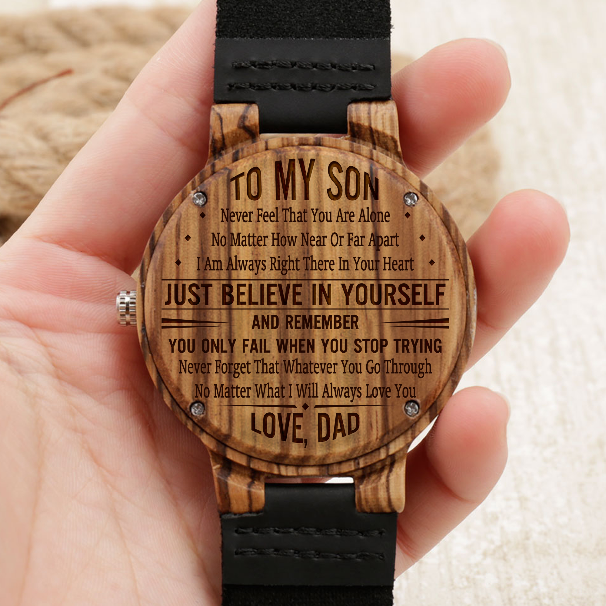 SON DAD - JUST BELIEVE IN YOURSELF - BROWN WOOD WATCH Default Title