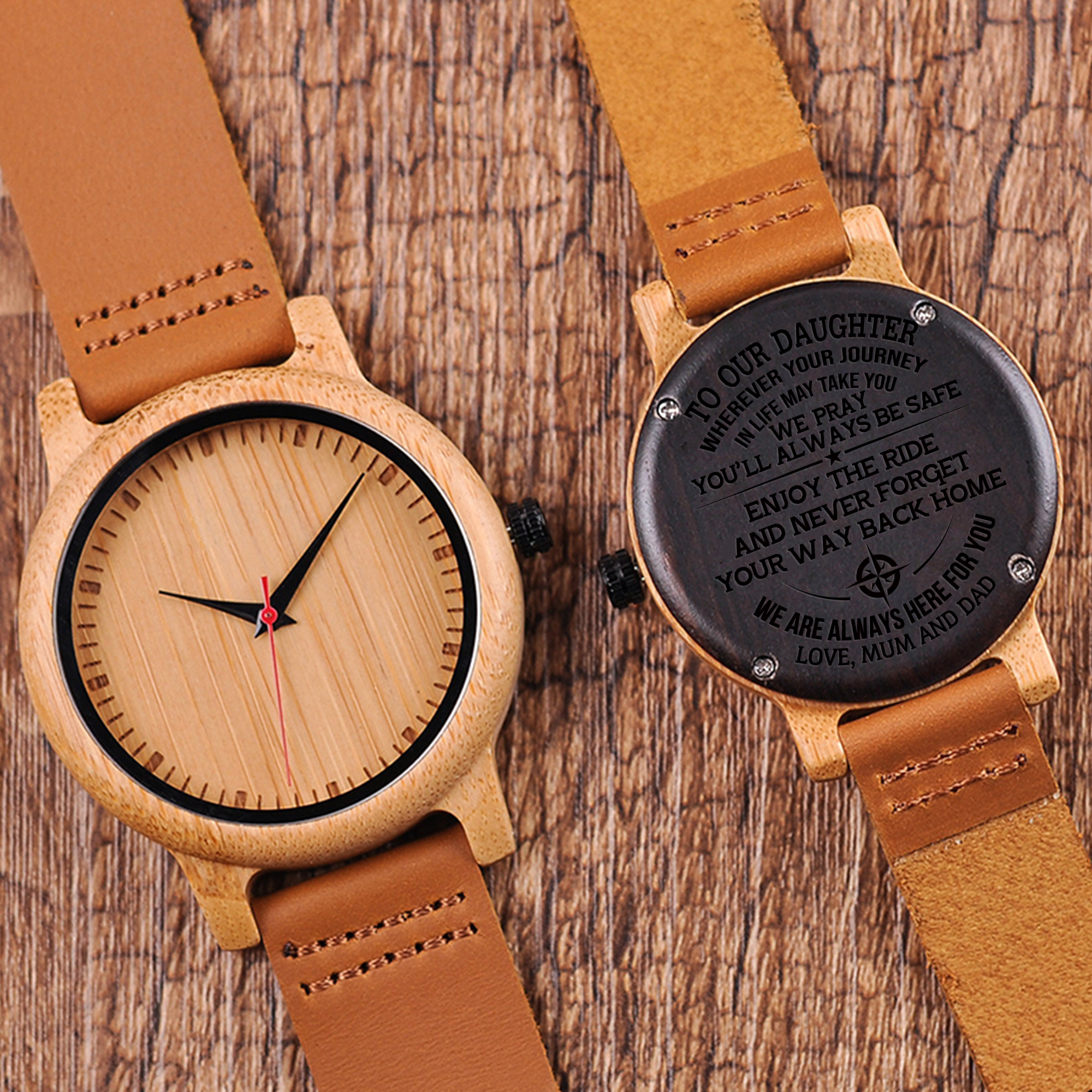 DAUGHTER MUM AND DAD - ENJOY THE RIDE 2 - WOOD WATCH