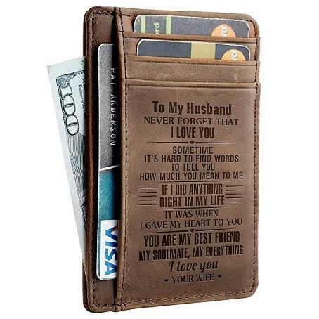 Leather Engraved Slim Card Holder Wallet For Man With Box Gift-A Loves Gift