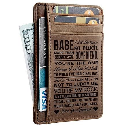 Leather Engraved Slim Card Holder Wallet For BoyFriend With Box Gift-A Loves Gift