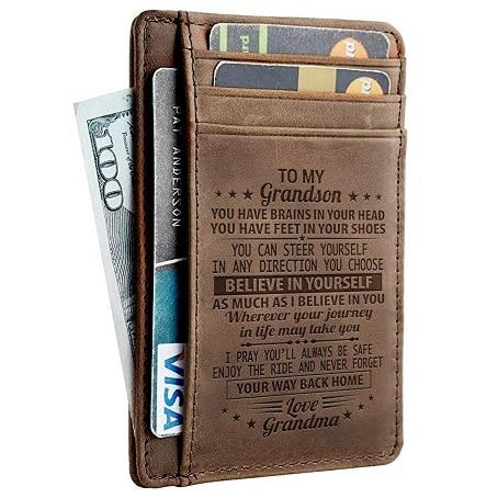 Leather Engraved Slim Card Holder Wallet For Man With Box Gift-A Loves Gift