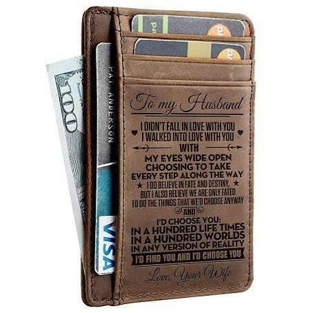 Leather Engraved Slim Card Holder Wallet For Husband With Box Gift-A Loves Gift