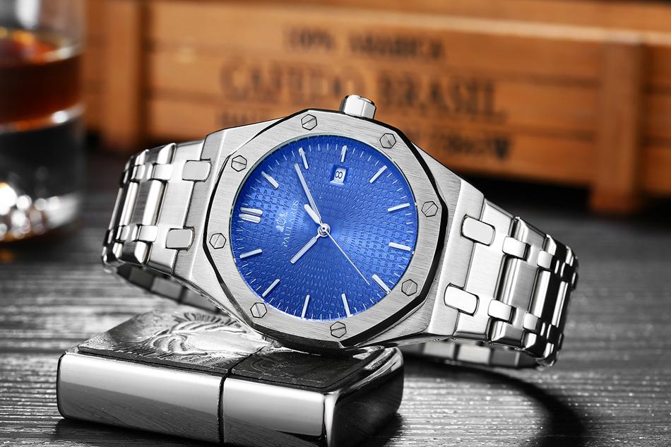 Men Automatic Self Wind Mechanical Stainless Steel Strap Simple Business Blue Rose Gold Yellow Gold Date Watch-A Loves Gift