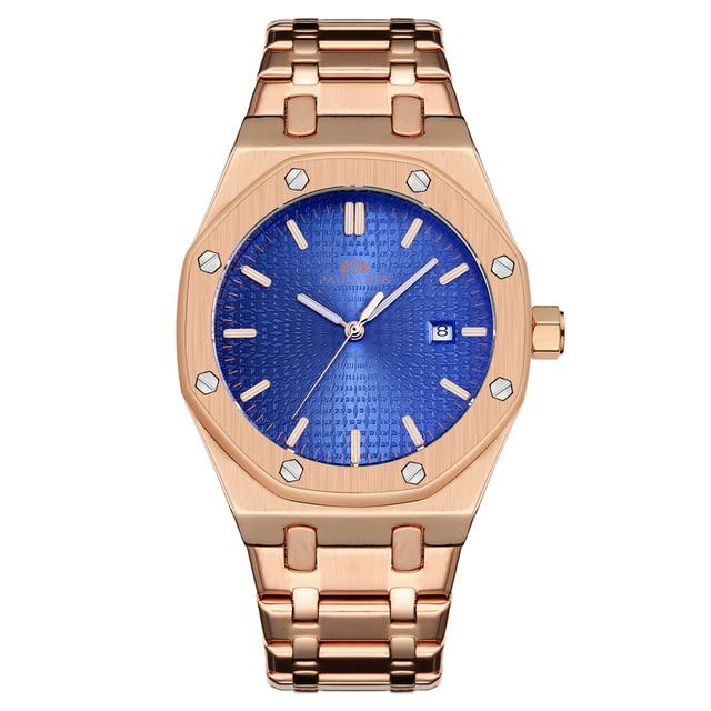 Men Automatic Self Wind Mechanical Stainless Steel Strap Simple Business Blue Rose Gold Yellow Gold Date Watch-A Loves Gift