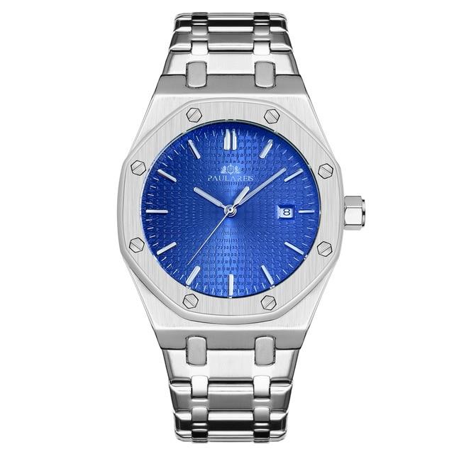 Men Automatic Self Wind Mechanical Stainless Steel Strap Simple Business Blue Rose Gold Yellow Gold Date Watch-A Loves Gift