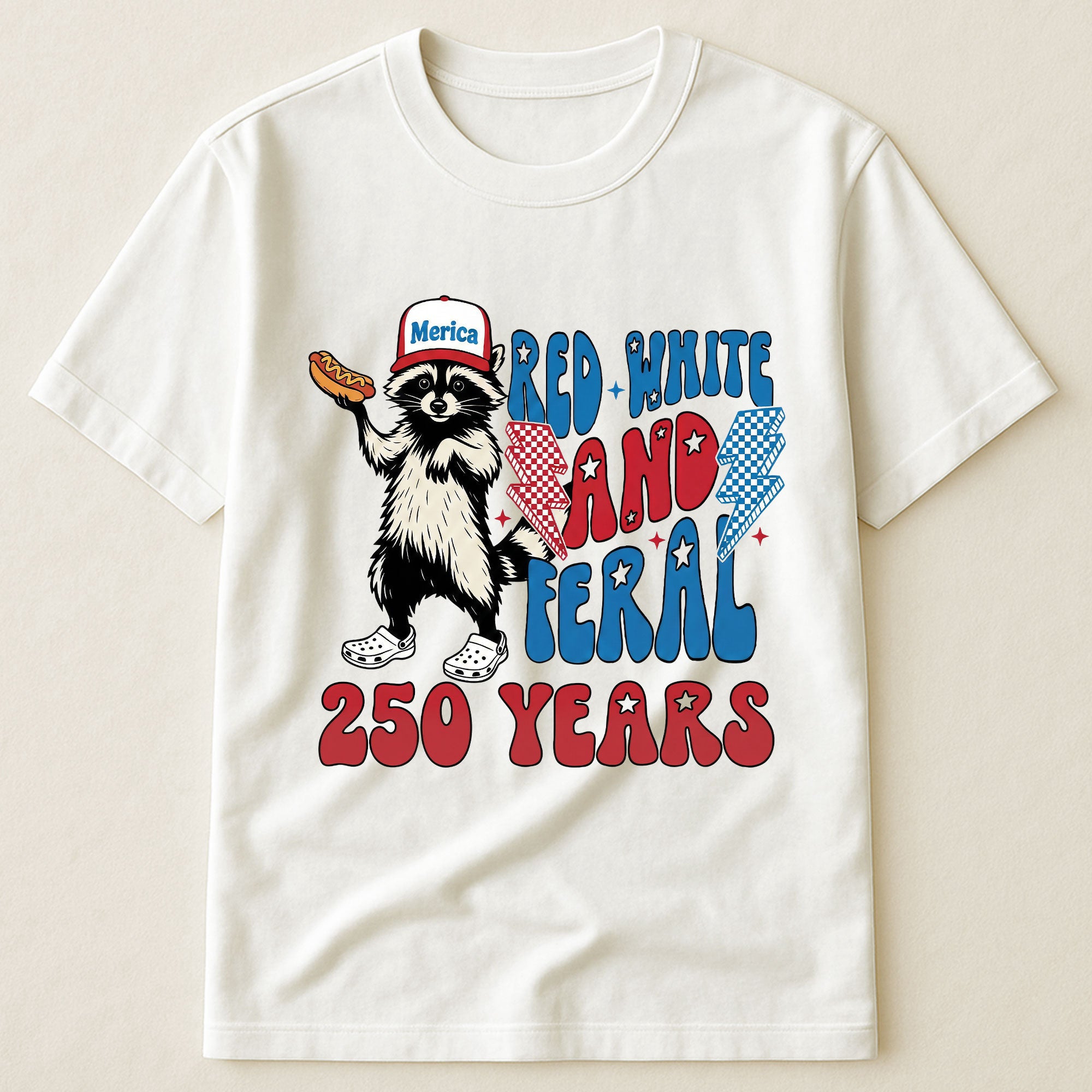 Raccoon Red White & Feral 250 Years - Shirt