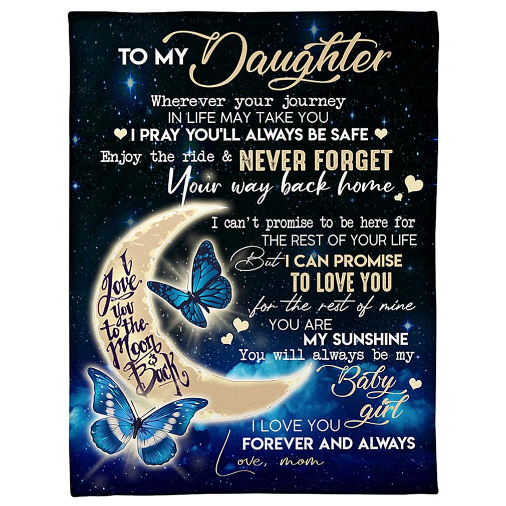 Mom To Daughter - I Love You To The Moon And Back Blue Butterfly Blanket Gsge-A Loves Gift