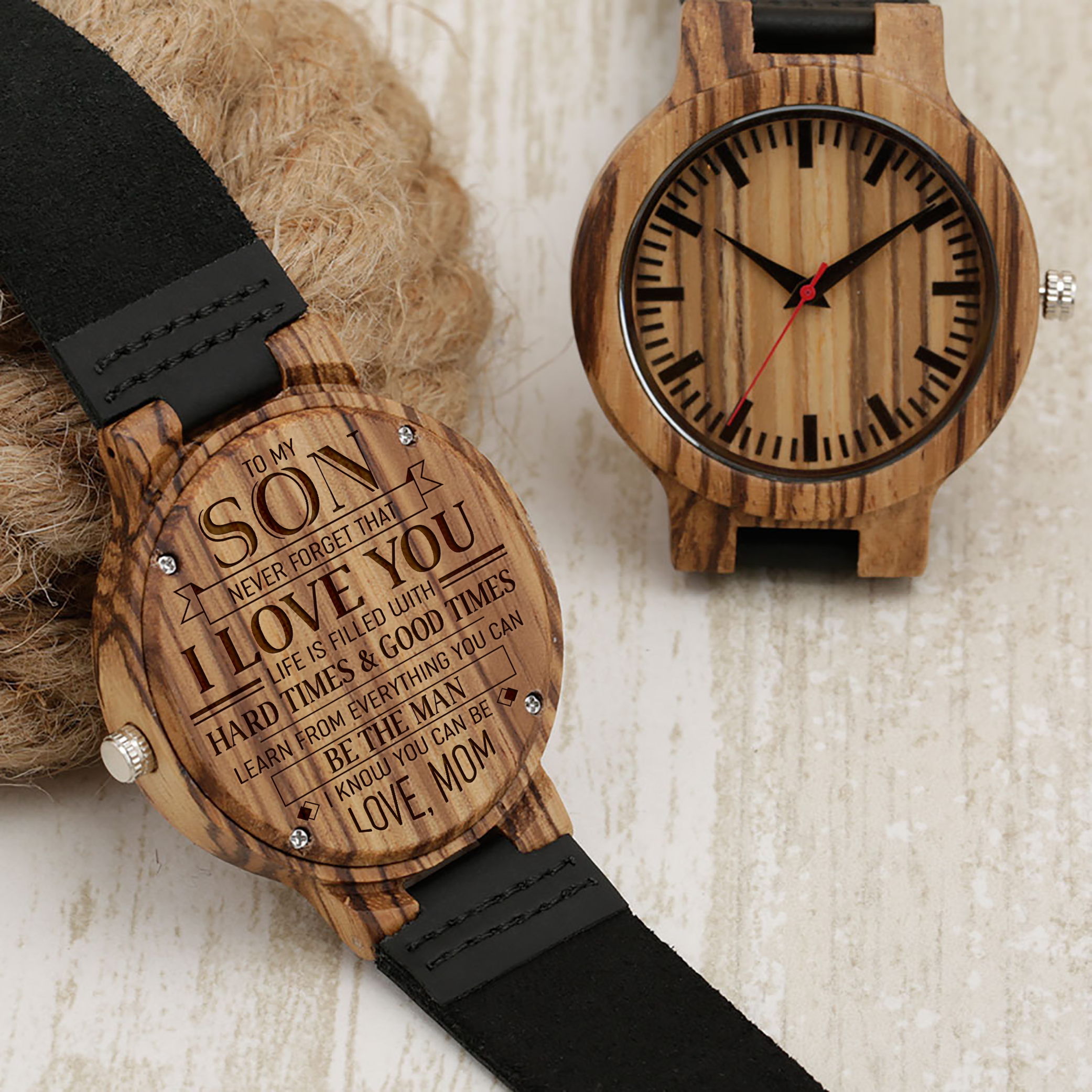 SON MOM - NEVER FORGET - ZEBRA WOOD WATCH