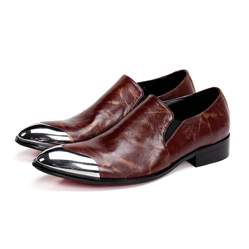Men's Brown Loafers With Metal Toe Leather Dress Shoes And Shoes Men's Flats