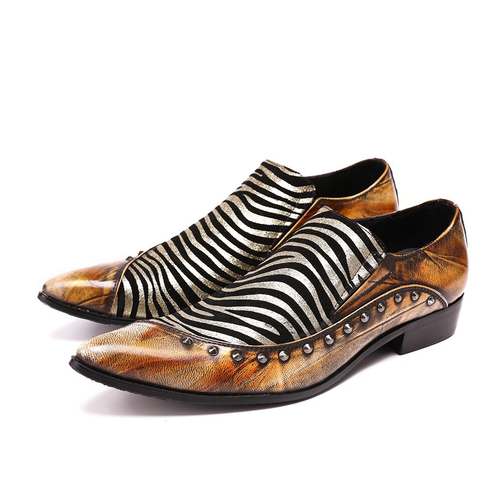 Formal Mens Dress Shoes Leather Spikes Studded Zebra Men's Shoes