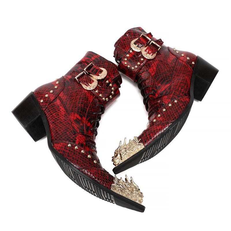 Punk Style Rivets Men Motorcycle Short Boots Increase Height Western Boots Lace Up Leather Boots