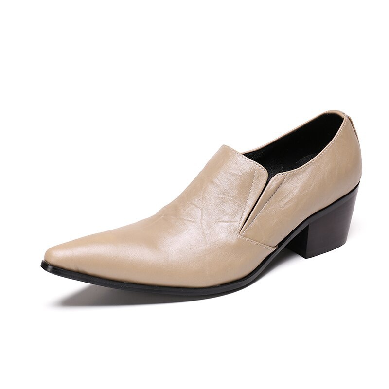 Men Dress Shoes Solid Leather Pointed Toe Formal Shoes Plus Size Height Increasing Shoes