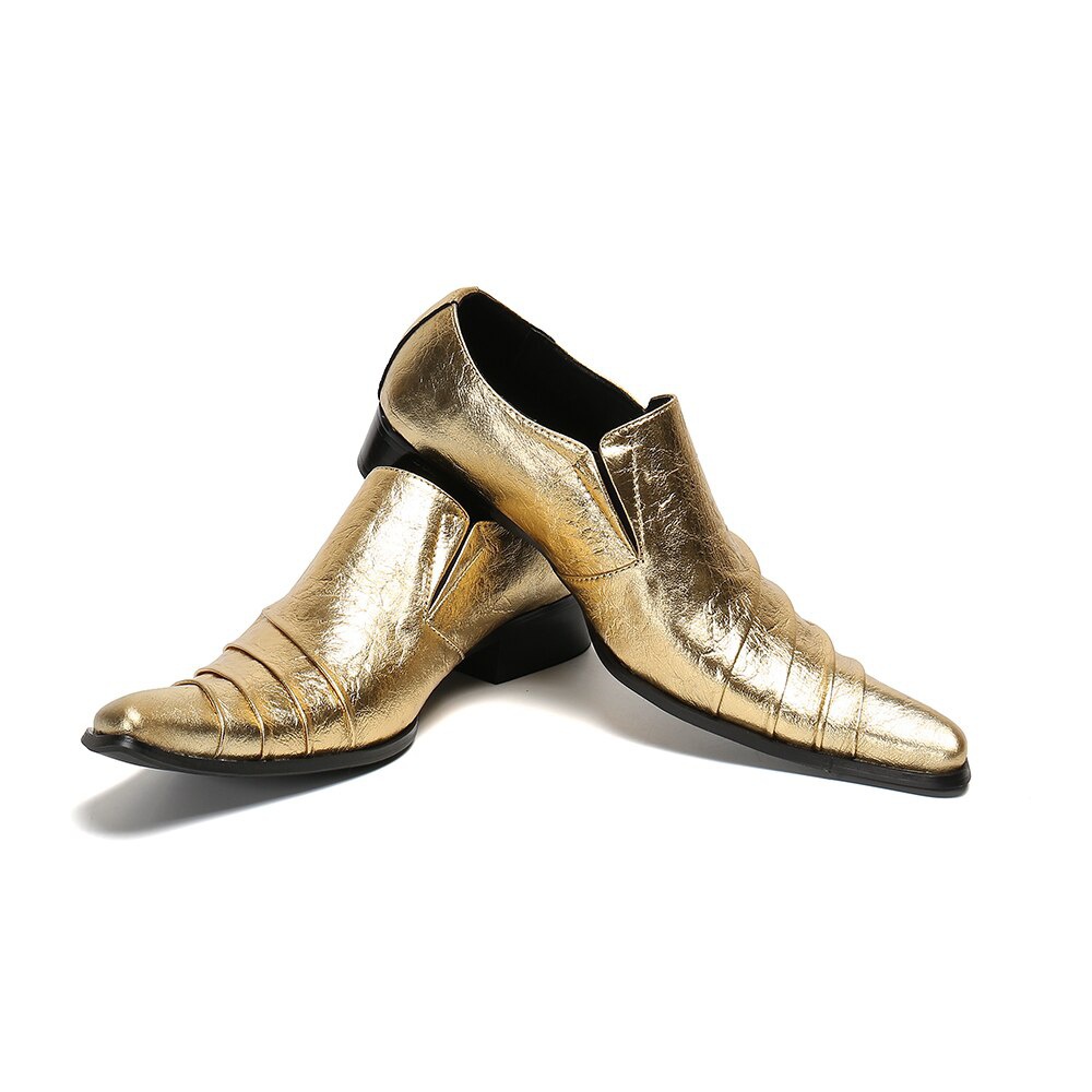 Gold Leather Shoes For Men Prom Men Shoes Plus Size Oxfords Flats Male Club Formal Dress Shoes