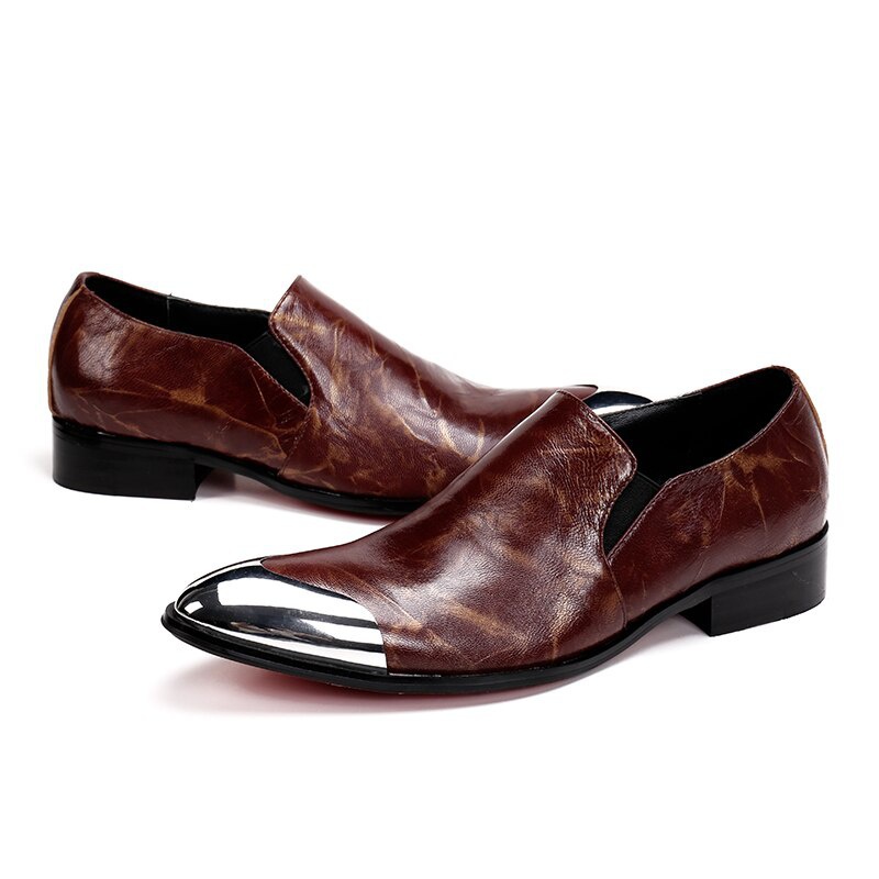 Men's Brown Loafers With Metal Toe Leather Dress Shoes And Shoes Men's Flats
