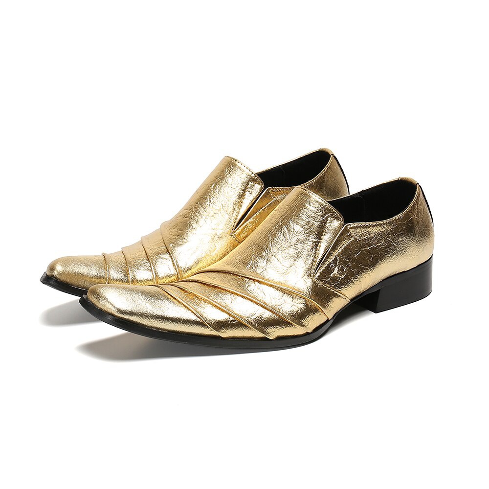 Gold Leather Shoes For Men Prom Men Shoes Plus Size Oxfords Flats Male Club Formal Dress Shoes