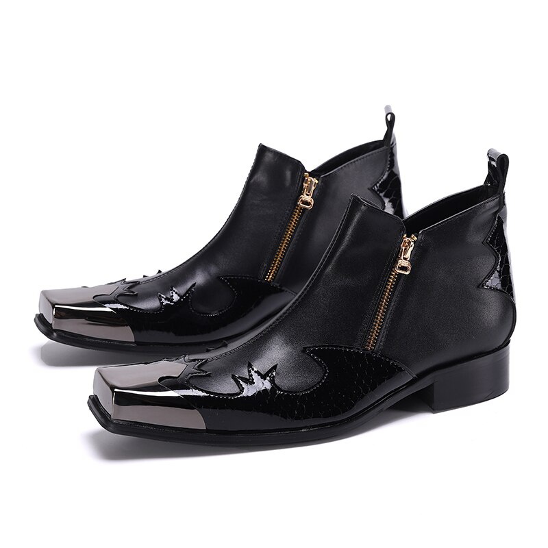 Men Boots Metal Square Toe Man Ankle Boots Zipper Boots Dress Shoes