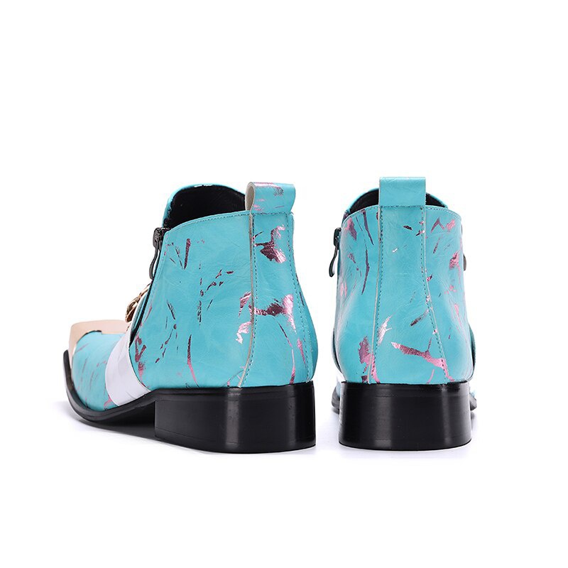 Metal Decoration Men Boots Square Toe Leather Ankle Boots Male Zipper Boots