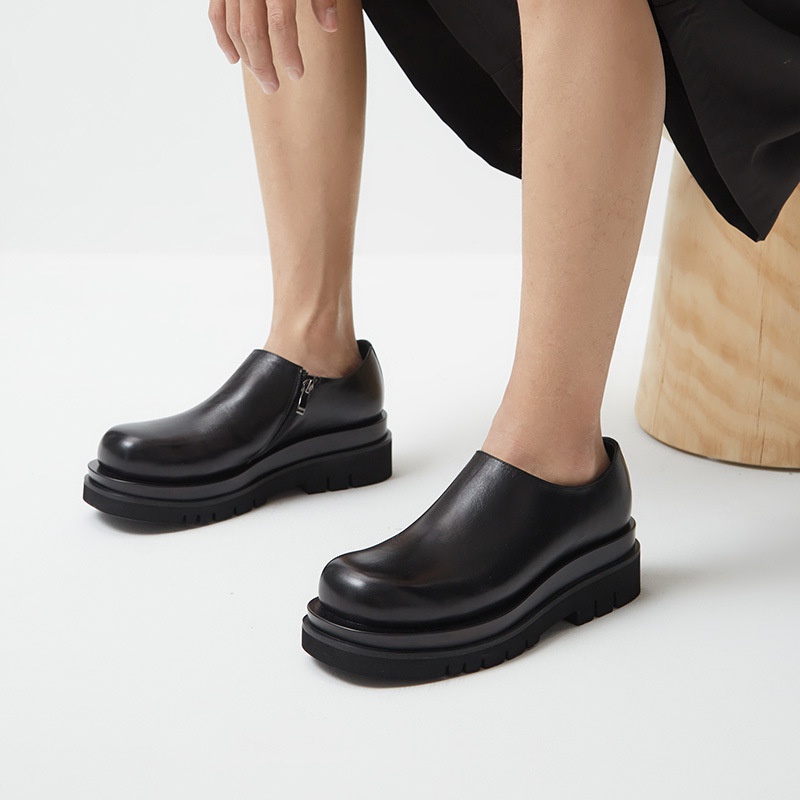 Big Head Leather Shoes Men's Thick Bottom British Leather Shoes Men's Round Head Increased By Men's Shoes