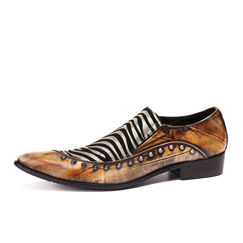 Formal Mens Dress Shoes Leather Spikes Studded Zebra Men's Shoes