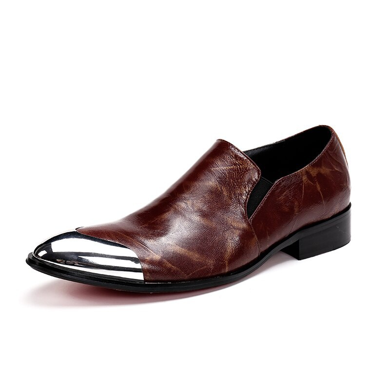 Men's Brown Loafers With Metal Toe Leather Dress Shoes And Shoes Men's Flats