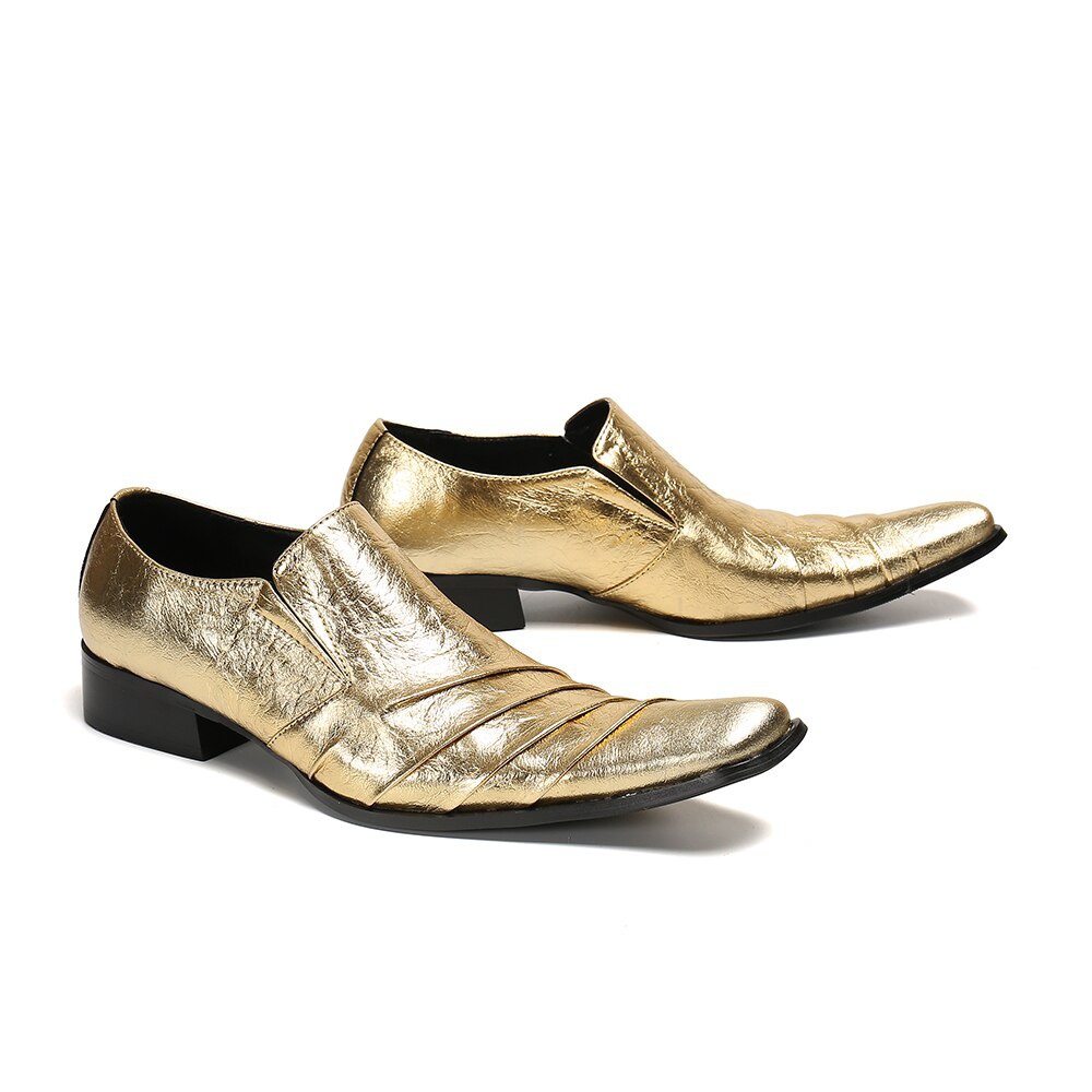 Gold Leather Shoes For Men Prom Men Shoes Plus Size Oxfords Flats Male Club Formal Dress Shoes