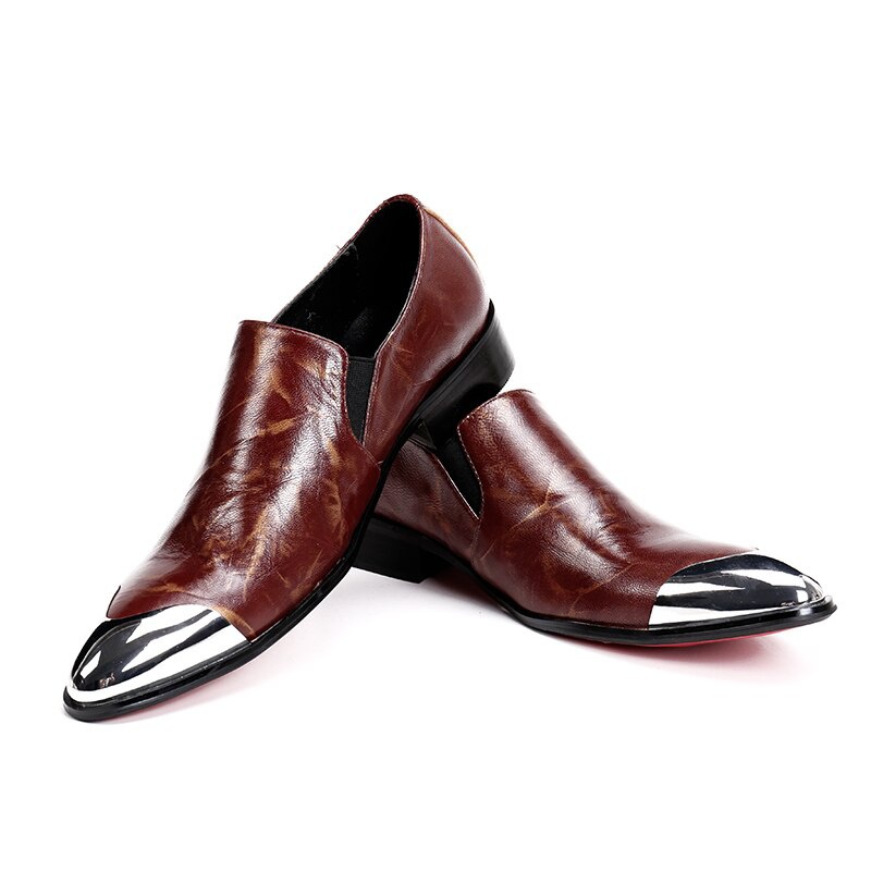Men's Brown Loafers With Metal Toe Leather Dress Shoes And Shoes Men's Flats