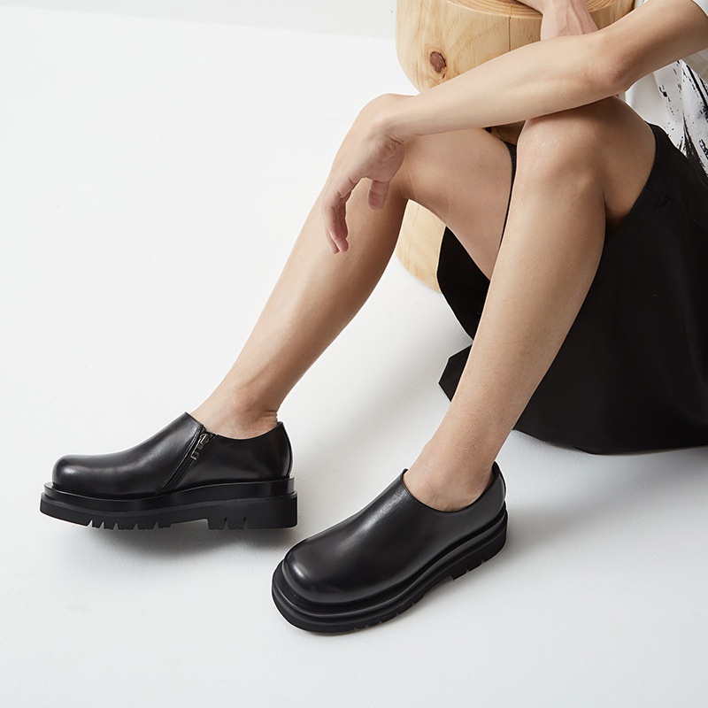 Big Head Leather Shoes Men's Thick Bottom British Leather Shoes Men's Round Head Increased By Men's Shoes