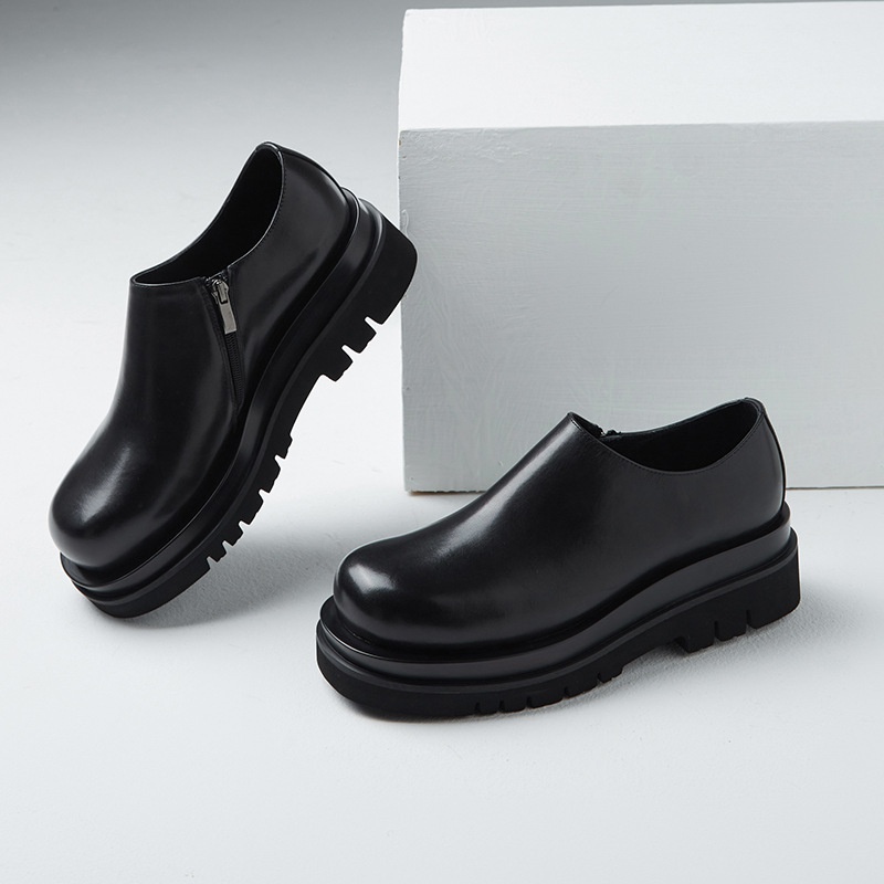 Big Head Leather Shoes Men's Thick Bottom British Leather Shoes Men's Round Head Increased By Men's Shoes