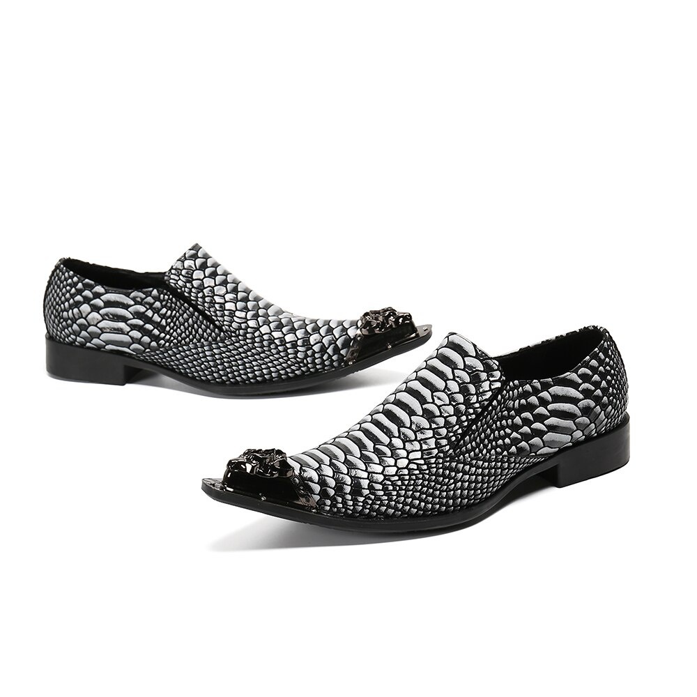 Men's Leather Shoes Print Dress Shoes Pointed Toe Formal Shoes Men Oxfords