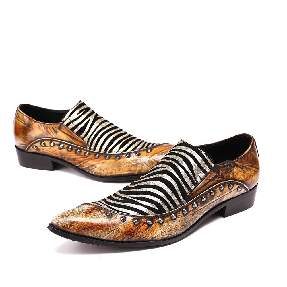 Formal Mens Dress Shoes Leather Spikes Studded Zebra Men's Shoes