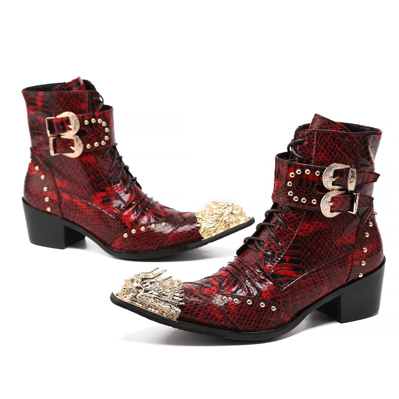 Punk Style Rivets Men Motorcycle Short Boots Increase Height Western Boots Lace Up Leather Boots