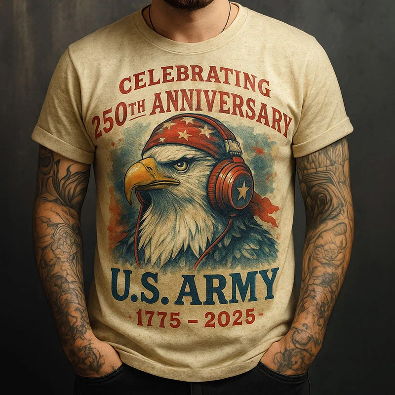 Men's Vintage Army Print Casual T-shirt