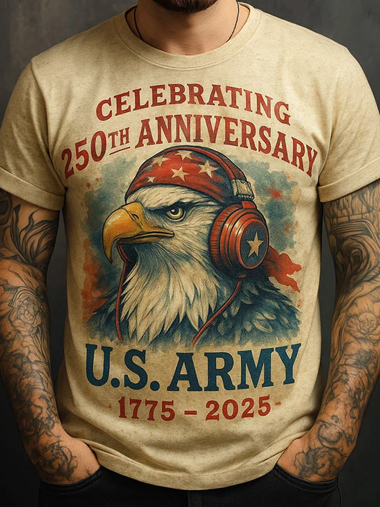 Men's Vintage Army Print Casual T-shirt