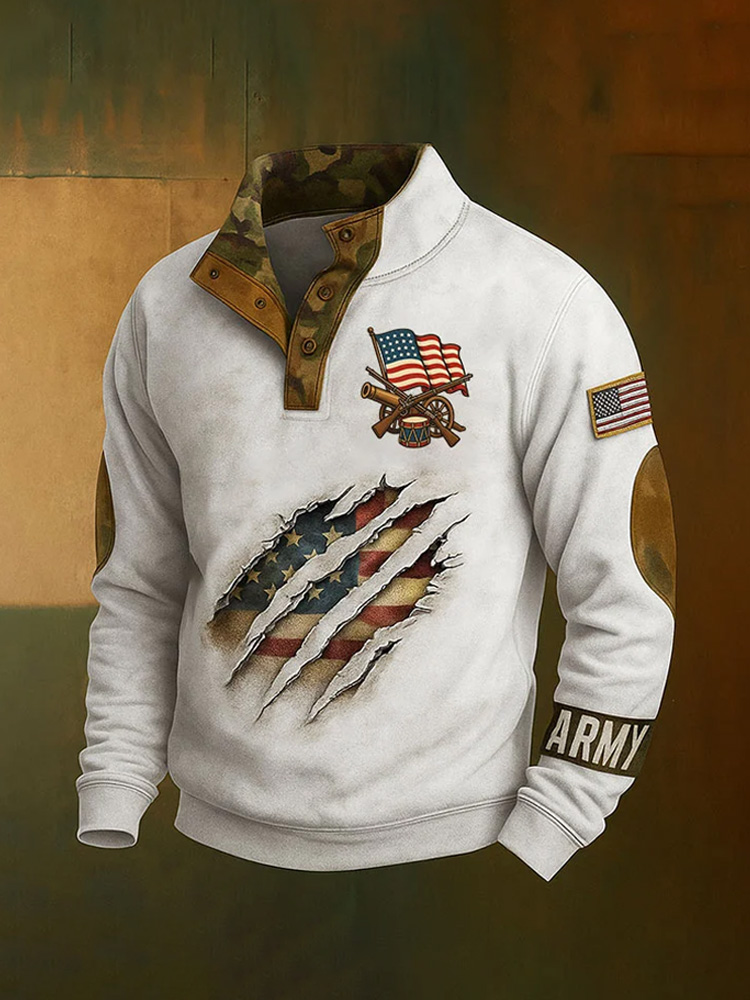 Men's Vintage Army Print Sweatshirt