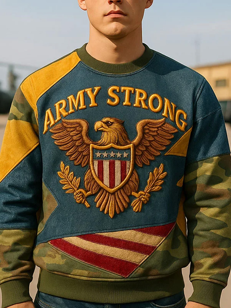 Men's Vintage Army Print Crew Neck Sweatshirt