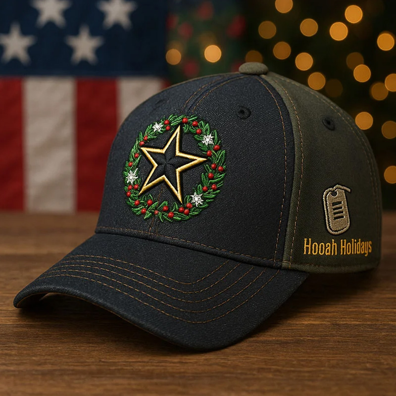 Men's Vintage Army Christmas Art Print Hat