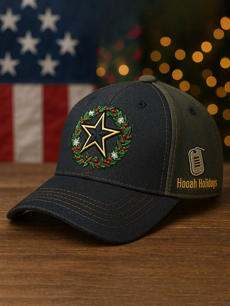 Men's Vintage Army Christmas Art Print Hat
