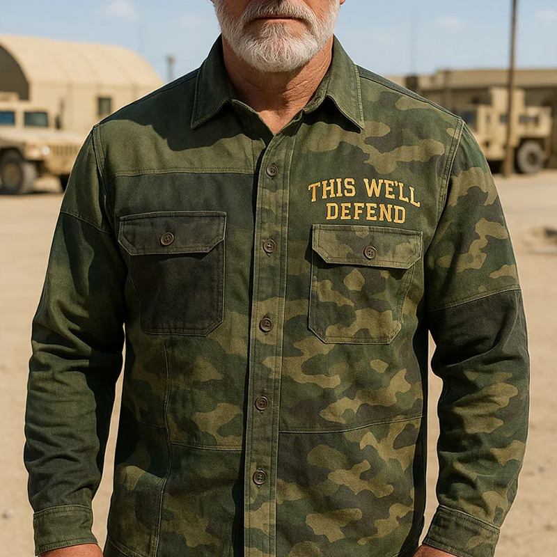 Men's Vintage Army Print Long Sleeve Shirt