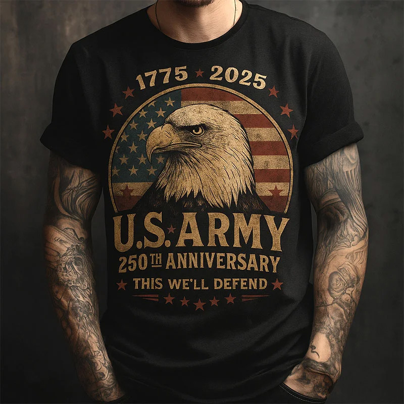 Men's Vintage Army Print Casual T-shirt
