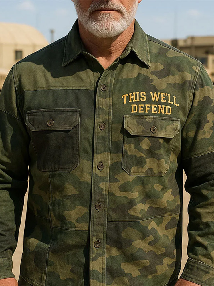 Men's Vintage Army Print Long Sleeve Shirt