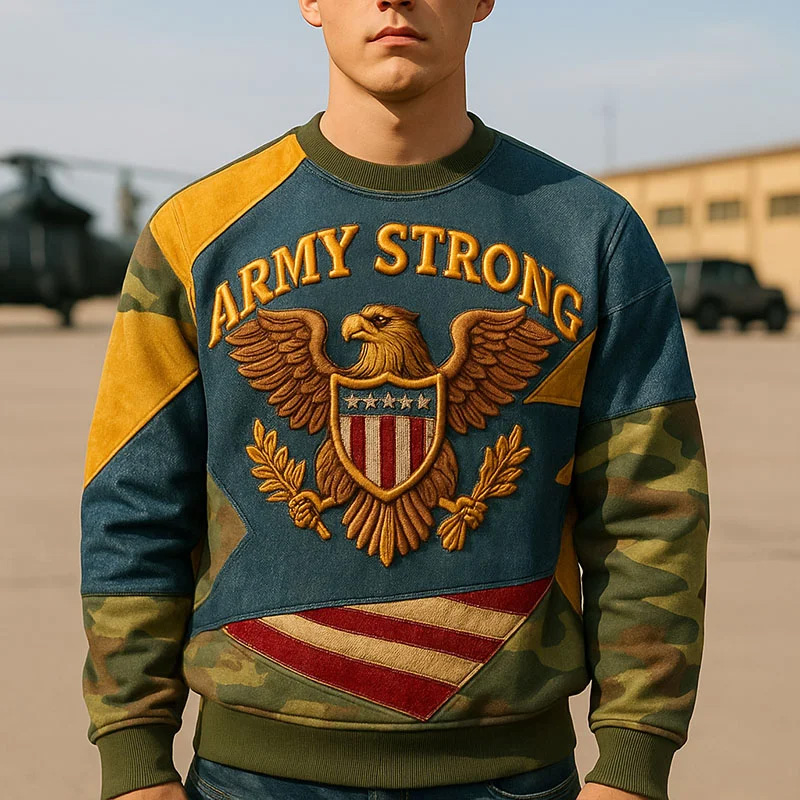 Men's Vintage Army Print Crew Neck Sweatshirt