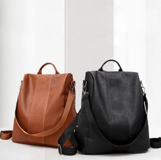Leather ladies' anti-theft backpack