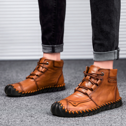 Men's Comfortable Waterproof Durable Handmade Leather Shoes Wide Toe Shoes