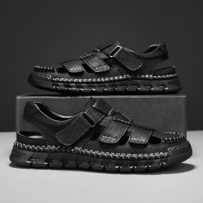 Men's Sport Sandals Closed Toe Outdoor Handmade Leather Sandal Adjustable Summer Fisherman Beach Shoes