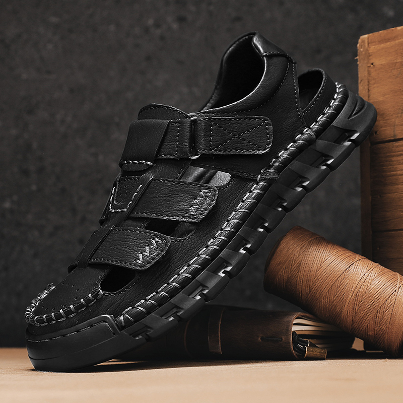 Men's Sport Sandals Closed Toe Outdoor Handmade Leather Sandal Adjustable Summer Fisherman Beach Shoes